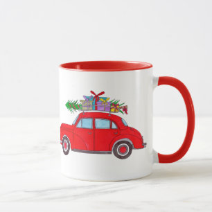 Caneca Carro Vermelho com árvore de Natal Coffee Mug