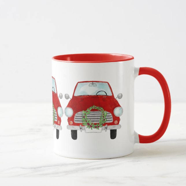 Caneca Carro vermelho com coroa de Natal (Direita)