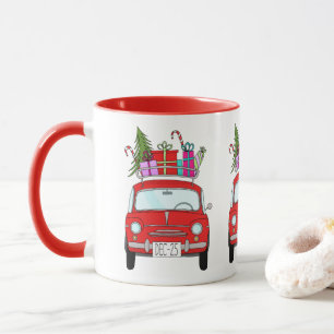 Caneca Carro Vermelho com presentes de Natal