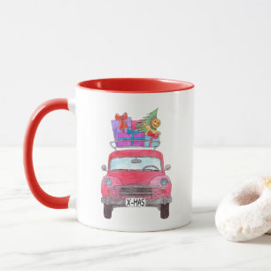 Caneca Carro Vermelho com presentes de Natal Mug de Aquar