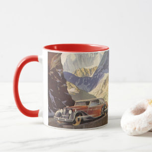 Caneca Carro vintage na Mountain Road no inverno com neve