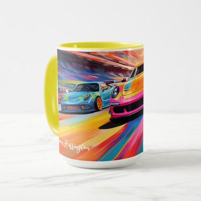 Caneca Carros de Raça de Nomes Personalizados (Frente Esquerda)