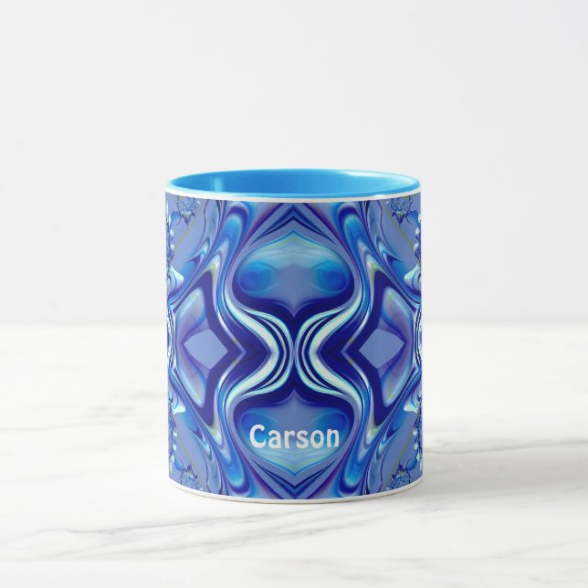 Caneca CARSON ~ Zany 3D Fractal ~ Sombras de Azul (Centro)