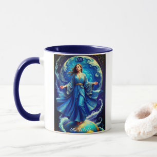 Caneca Carta de Tarot, o Mundo, em Azul Profundo