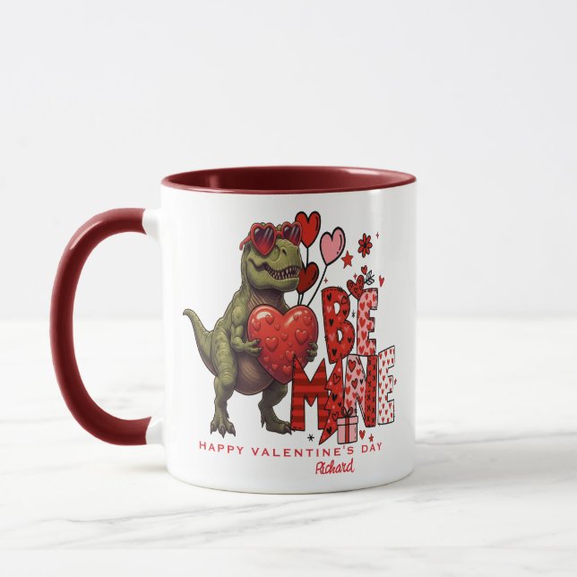 Caneca Cartão de São Valentim de Dinossauro Personalizado (Esquerda)