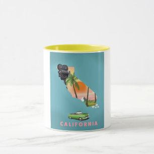 Caneca cartaz de mapa ilustrado da Califórnia