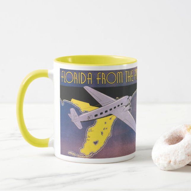 Caneca Cartaz de Viagem Antigo, Flórida do Ar Avião (Com Donut)