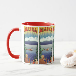 Caneca Cartaz de Viagem Antigo, Paisagem Cênica do Alasca