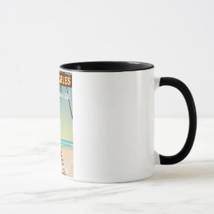 Caneca cartaz de viagem da praia da câmera vintage de los