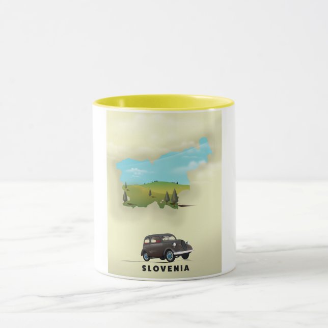 Caneca Cartaz de viagem do mapa ilustrado da Eslovênia (Centro)