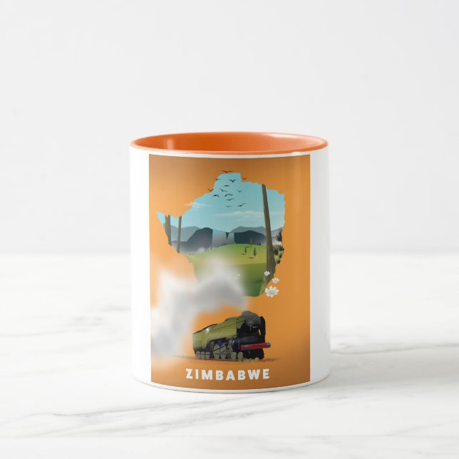 Caneca Cartaz de viagem ilustrado do mapa do Zimbábue (Centro)
