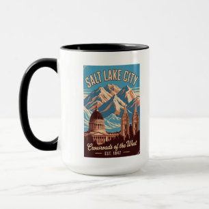 Caneca Cartaz de Viagem Retro Vintage Salt Lake City Utah