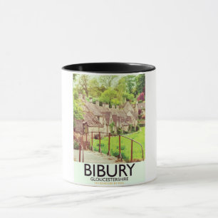 Caneca Cartaz de viagem vintage de Bibury Gloucestershire
