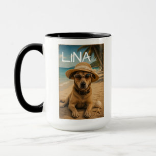 Caneca Cartaz Retro de Praia com Imagem e Texto Personali