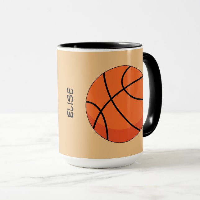 Caneca Cartoon Basketball Ball | Add Name (Frente Esquerda)