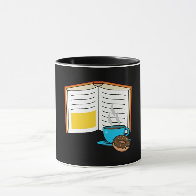 Caneca Cartoon de Livro, Café e Donut (Centro)