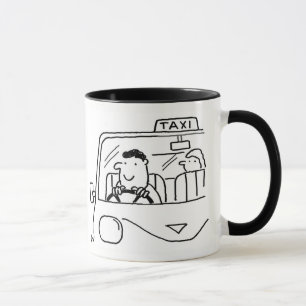 Caneca Cartoon de motorista de táxi. Controlador Cab