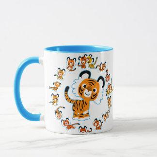 Caneca Cartoon Divertido Tigers Mandala (Azul)