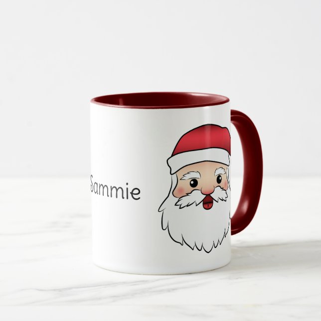 Caneca Cartoon Feliz Cabeça de Papai Noel com Nome Person (Frente Esquerda)