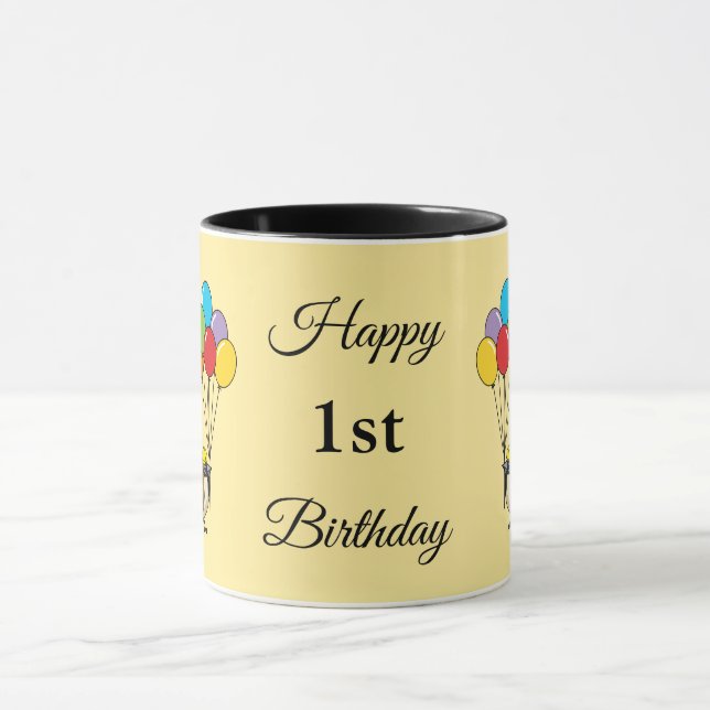 Caneca Cartoon Sparrow com Balões Aniversário | Adicionar (Centro)