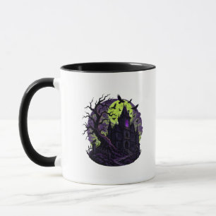 Caneca Casa Assombrada e Arte de Halloween de Corvos