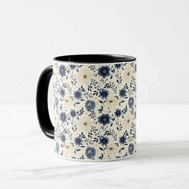 Caneca Casa de Campo Azul Floral Rústica (Frente Esquerda)