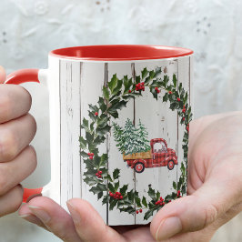Caneca Casa de Campo Rústica Caminhão Vermelho Madeira Di