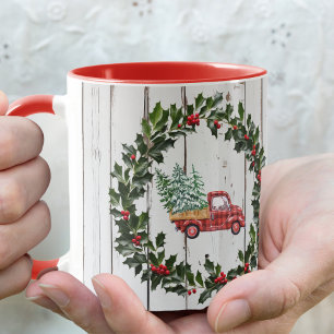 Caneca Casa de Campo Rústica Caminhão Vermelho Madeira Di