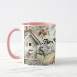 Caneca Casa de Pássaros da Primavera com Flores Pastel e 