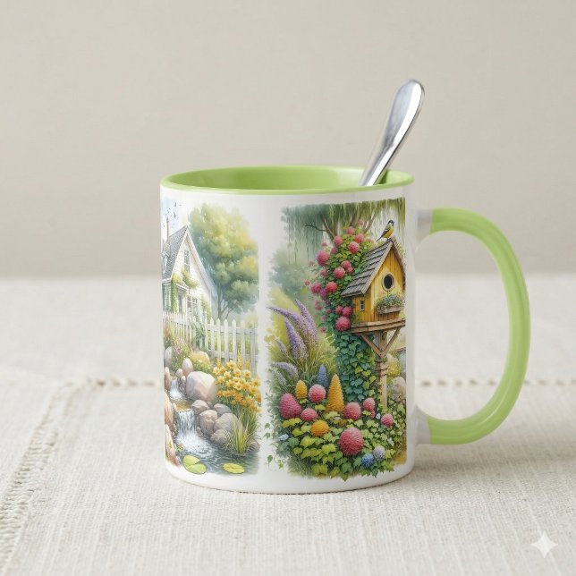Caneca Casa de Pássaros de Jardim de Casa de Campo Capric (Whimsical Cottage Garden Birdhouse Stream Mug
)