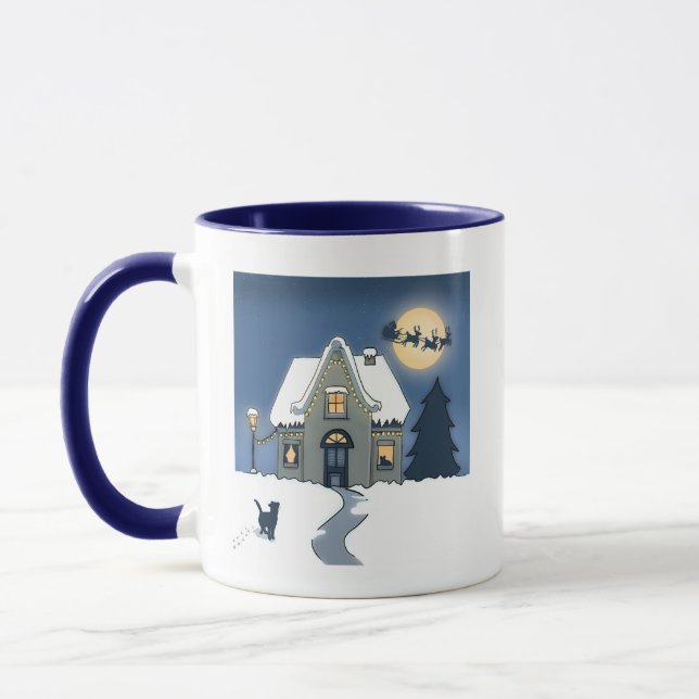 Caneca Casa em Snowy Night com Cat e Papais noeis (Esquerda)