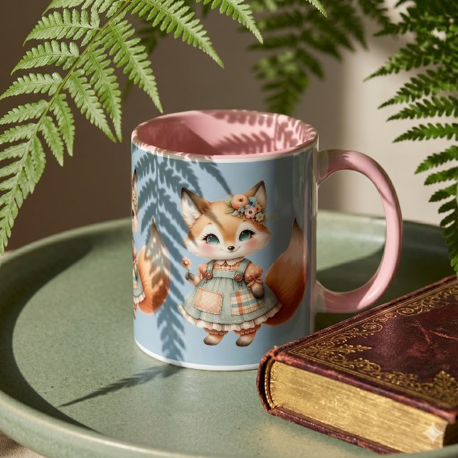 Caneca Casa Encantada Floral Pastel Raposa (Whimsical Cottagecore Floral Pastel Fox Mug)