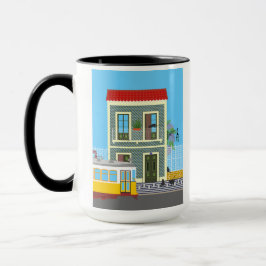 Caneca Casa velha de Lisboa com gatos e elétrico amarelo