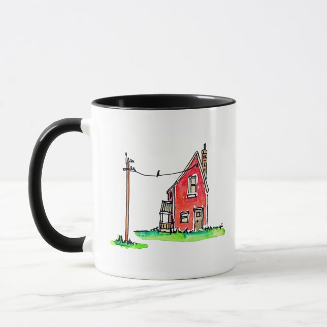 Caneca Casa Vermelha Pequena com Linha de Alimentação (Esquerda)
