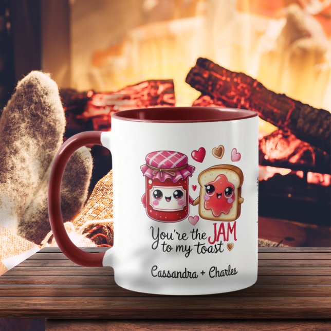 Caneca Casais Personalizados Engraçado Citação "Emperrame (Custom Couples Funny Quote "Jam to My Toast" Mug)