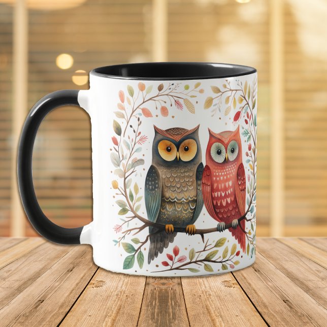 Caneca Casal Boho Style Owl (Criador carregado)