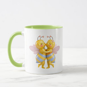 Caneca Casal de abelhas gentis se abraçando