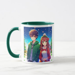 Caneca Casal de Anime Fofo de Natal