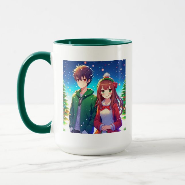 Caneca Casal de Anime Fofo de Natal (Esquerda)
