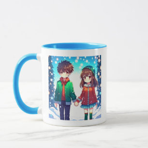 Caneca Casal de Anime Fofo   Nosso Primeiro Natal