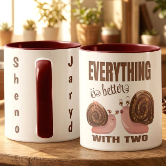 Caneca Casal de Caracóis de Desenho Animado Fofo