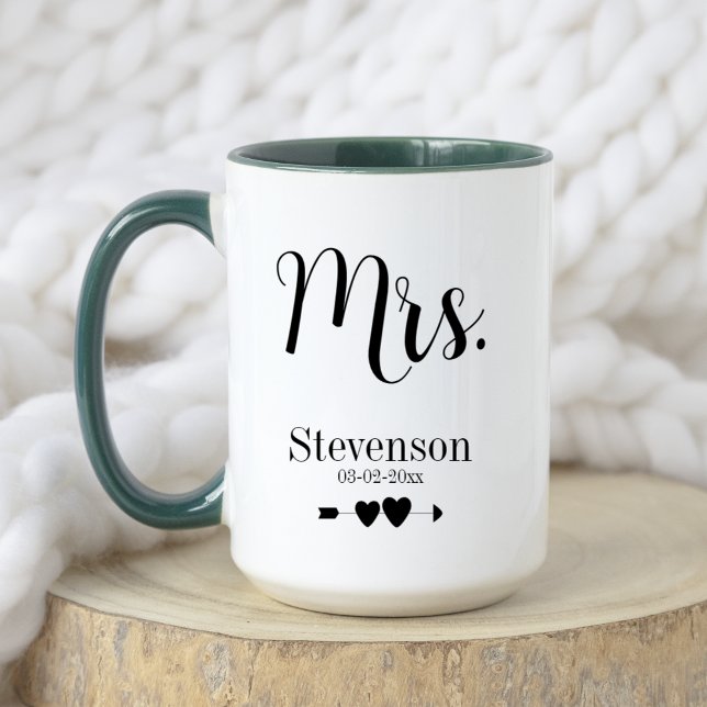 Caneca Casal de Casamento da Esposa da Sra. Husband (Front Side with Custom Name and Date option)