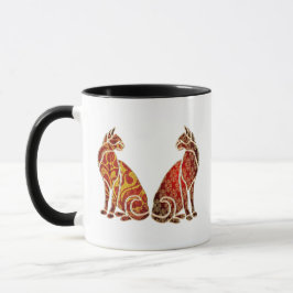 Caneca Casal de Gato Vermelho e Dourado