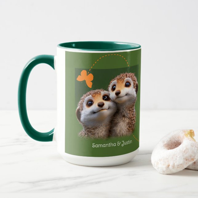 Caneca Casal de Suricatas Juntos Para Sempre Agora e Semp (Com Donut)