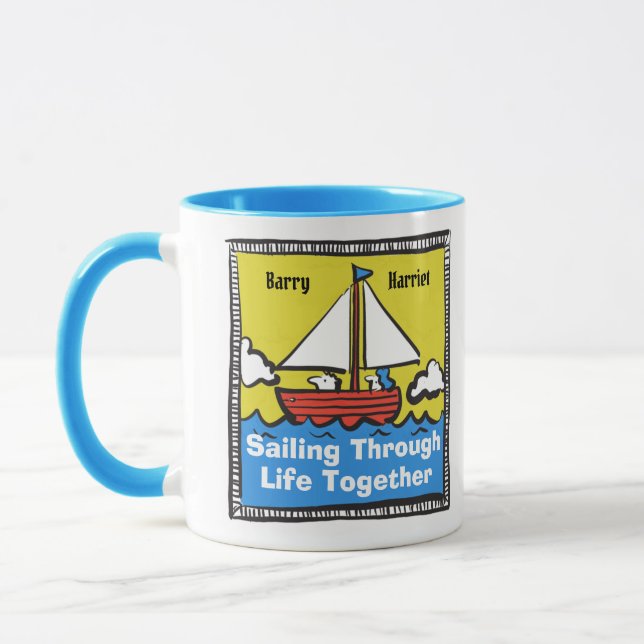 Caneca Casal Feliz Velejando Através Da Vida Juntos (Esquerda)