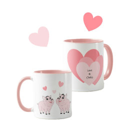 Caneca Casal fofo de porquinho rosa