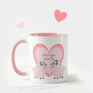 Caneca Casal fofo de porquinho rosa