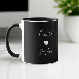 Caneca Casal Romântico do Coração Moderno Elegante Negro 