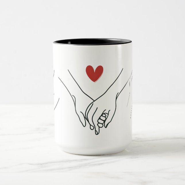 Caneca Casal Romântico Elegante de Mãos Dadas no Dia dos  (Centro)