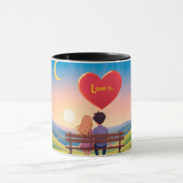 Caneca Casal Sentado em um Banco com Título de Amor